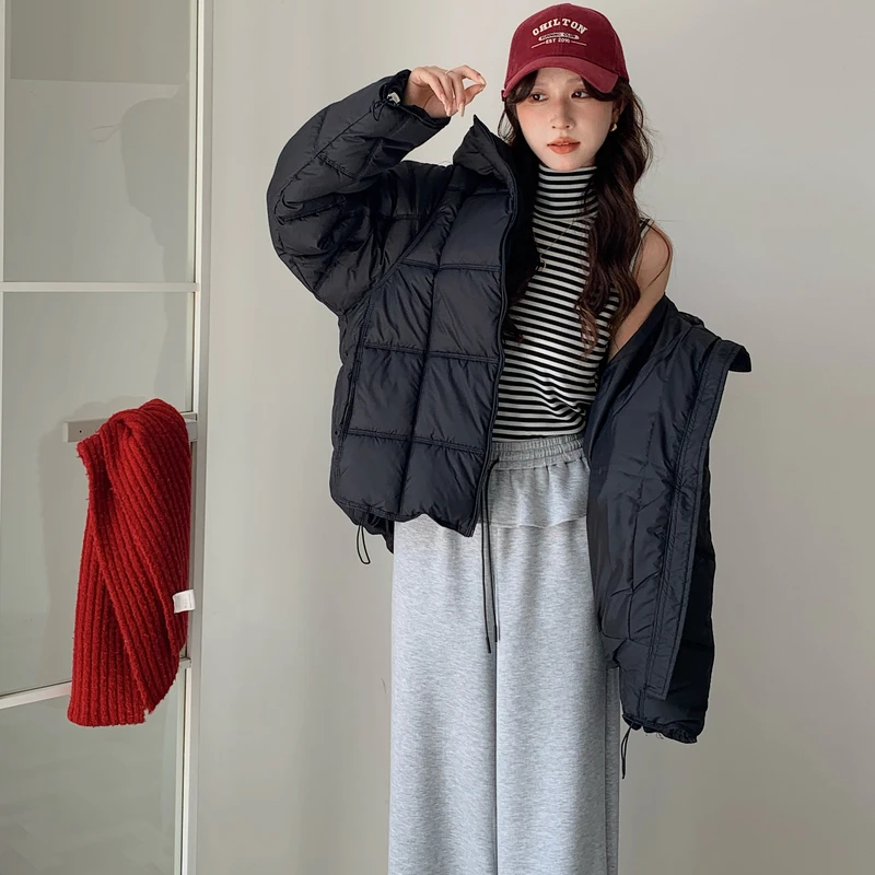 الخريف الشتاء كبيرة الحجم فضفاضة قصيرة سترات المرأة سميكة أسفل القطن مبطن فقاعة معطف 2025 جديد مقنعين طويلة الأكمام سترة منفوخة #5