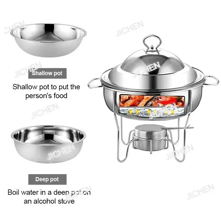 

XH Hotel Restaurant Breakfast Furnace Stainless Steel Buffet Furnace Food Heating Insulation Furnace Visual Cover Alcohol Furnac