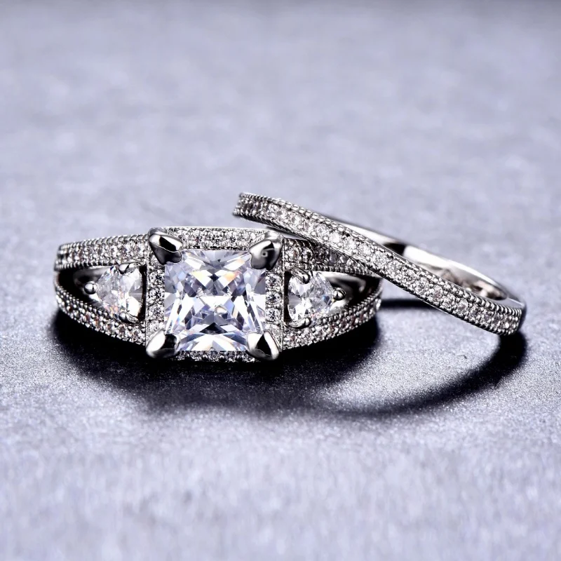 2026 New Four Claw Princess Fang Zircon Combination Ring Set, Secret Set, Proposal for Women, Wedding, Stacking Two Accessories