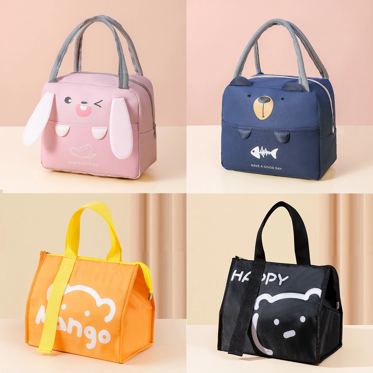 1PC Back to School Cartoon Cute Pattern Portable Handheld Insulated Cooler Bag for Work Back To School Season Bring Food Lunch