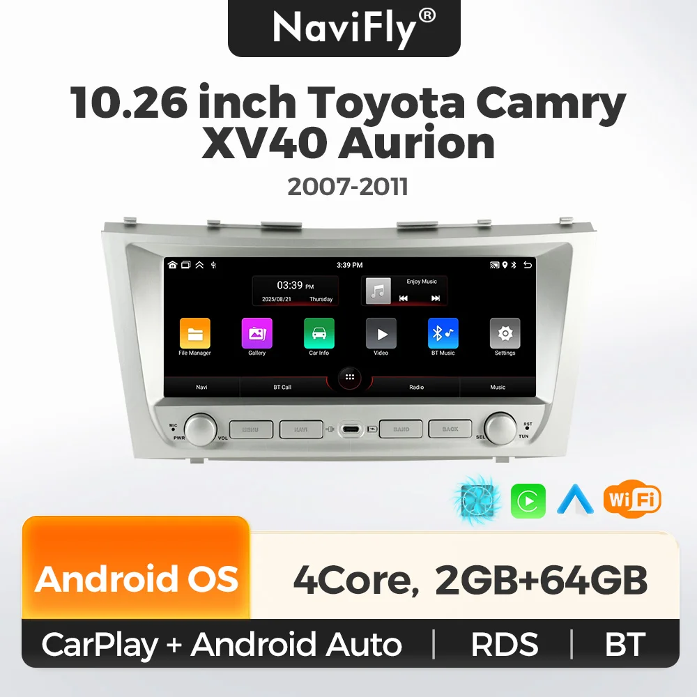 Android Car Radio For Toyota Camry XV40 Aurion 2007 - 2011 Wireless Carplay auto Multimedia player Car head unit FM Radio RDS BT