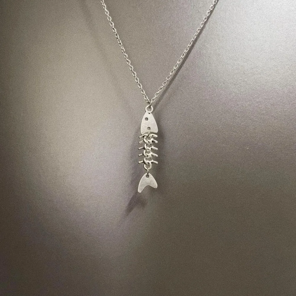 Cool Gothic Silver Color Fish Bone Shaped Necklace For Men Women Trendy Stainless Collar Chain Jewelry Office Party Unisex Gift