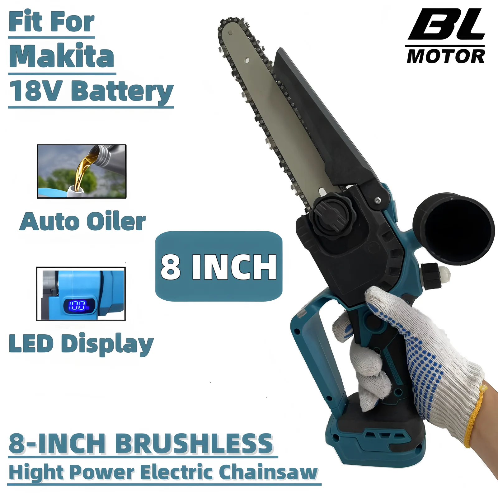 

Brushless 8 Inch Chainsaw Automatic Oiler Electric Cordless Garden Chain Saw Pruning Power Tools For Makita 18V Battery