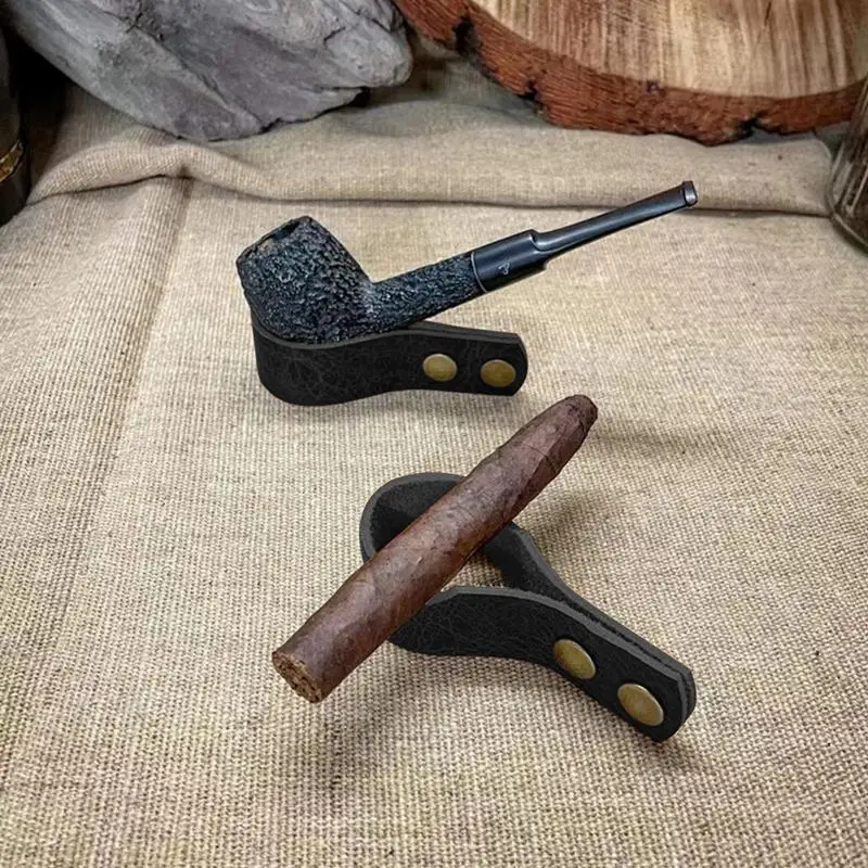 Pipe Rest Stand Holder Cigar Rest Smoking Pipe Holder Smoke Rack Stand Display Rack Adjustable Leather Pipe Holder Cigar Gifts