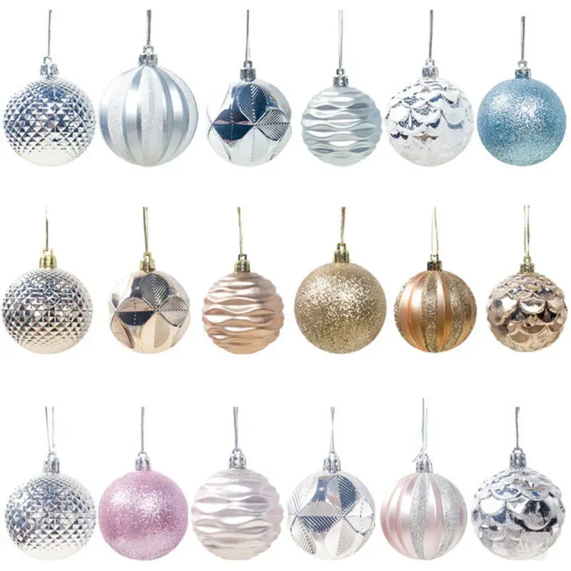 24Pcs Christmas Tree Decorations Balls Xmas Ornament Ball Glitter Hanging Ball Home Party Pendant Decor Prop Gifts Supplies