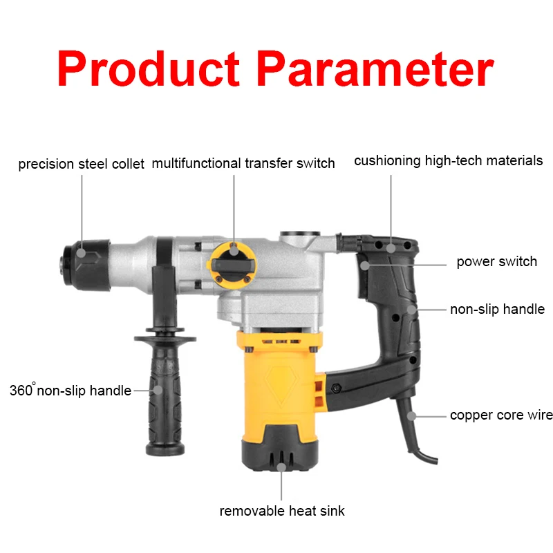 2000W 2200W Multifunctional Electric Hammer Industrial Impact Drill Hammer Electric Pick Rechargeable Hammer Power Tool