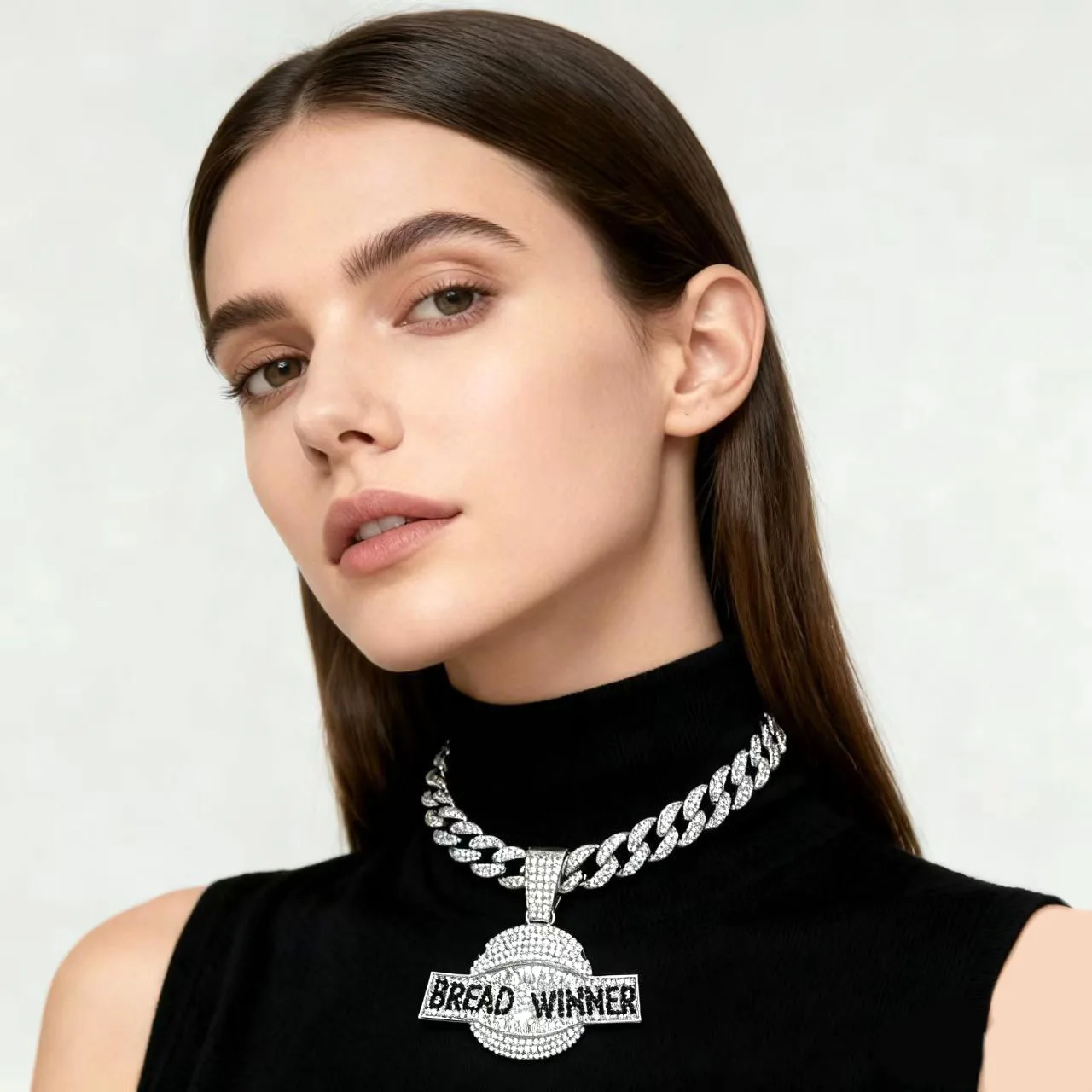 DIY accessories Full Diamond Shark BREAD WINNER Pendant Necklace European and American Hip Hop Style Big Gold Chain Trendy Male