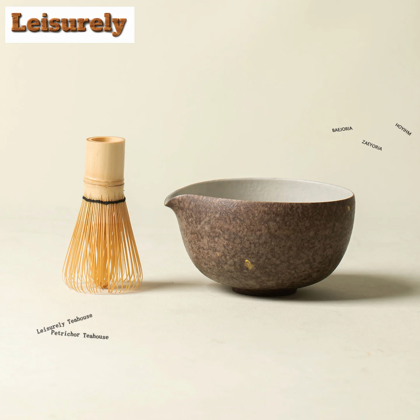 HOYIHM Ochre Glazed Round Sprinkle Gold Tea Set Complete Set Japanese Matcha Set Kit Matcha Bowl Bamboo Tranditional Tea Sets