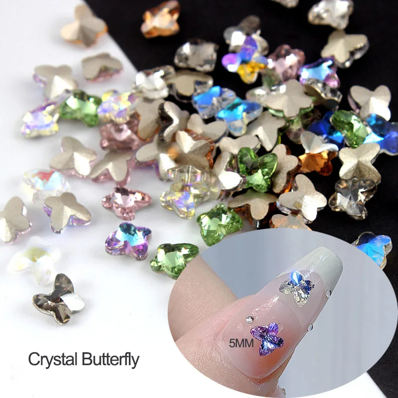 New Mini Pointed Bottom Butterfly Glass Crystal Nail Art Rhinestones 5MM  3D Fingernail DIY Decoration Accessories