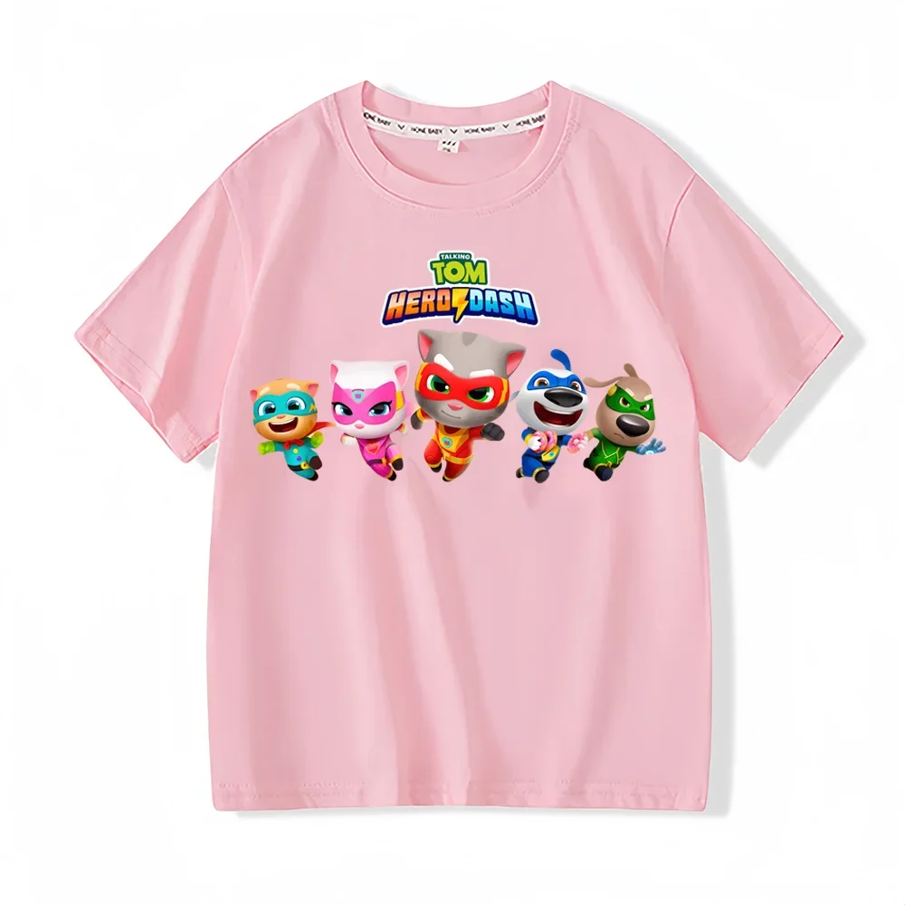 Koszulka dziecięca z motywem mówiącego Toma z kreskówki, letnia, bawełniana, urocza koszulka dla chłopców i dziewczynek, modne, codzienne bluzki dla niemowląt i małych dzieci z krótkim rękawem.
