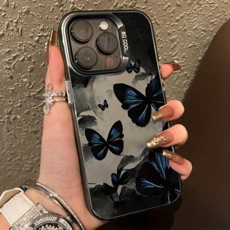 

Multiple black ink butterfly phone cases are suitable for iPhone 16 15 14 13 12 11 Pro/ Max/Plus shock-proof back cover