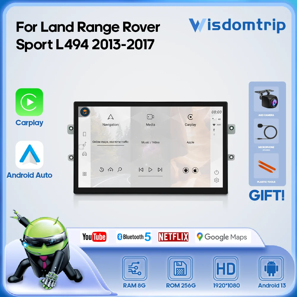 For Land Range Rover Sport L494 2013-2017 Smart Multimedia Video Player GPS Radio 4G Car Navigation Android13 AC Screen