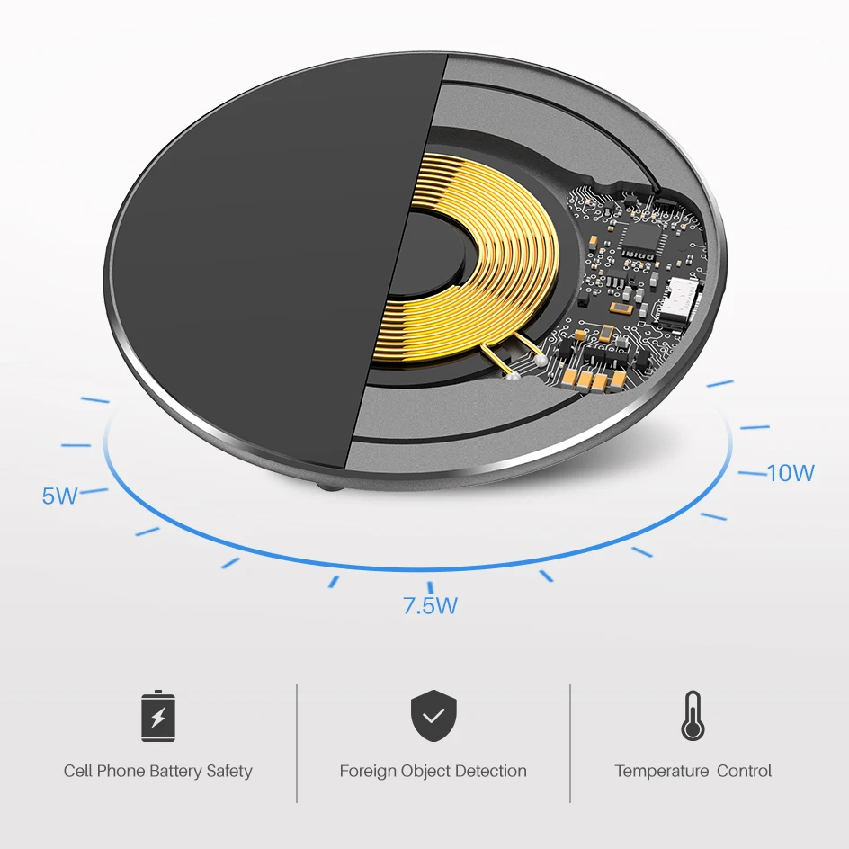 TOZO W3 Беспроводное зарядное устройство , тонкая авиационная алюминиевая компьютерная технология числового управления, коврик для быстрой зарядки (без адаптера переменного тока)