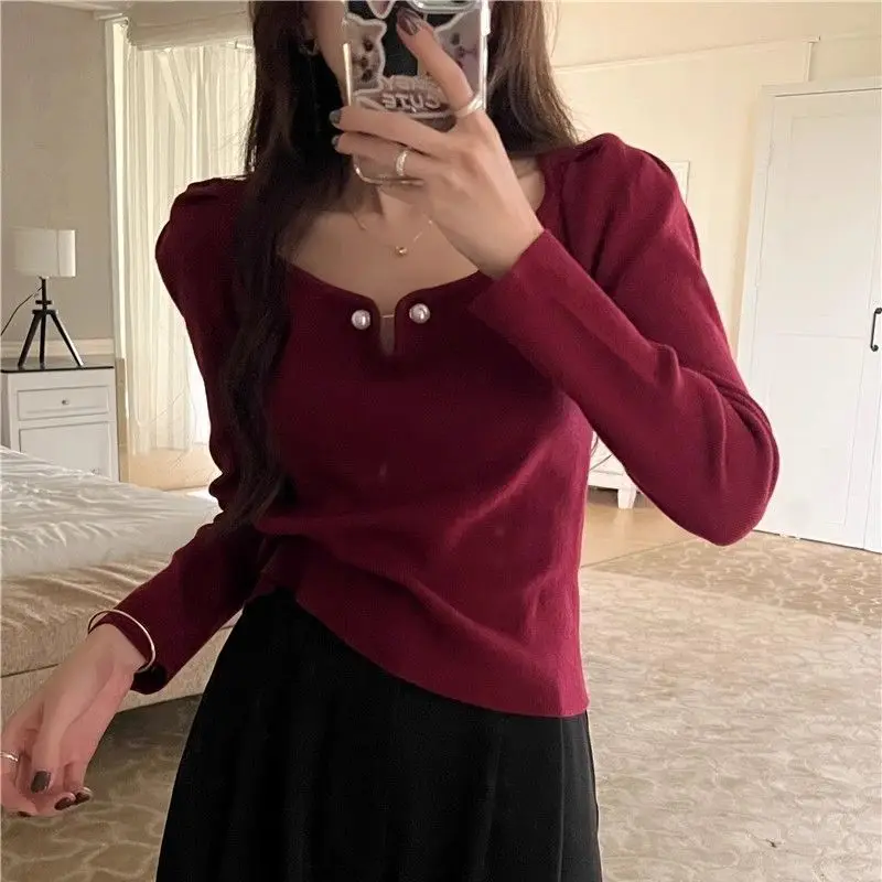 البلوزات لاعبا البلوفرات امرأة بوس السيدات قاع قميص قريب المناسب BF Y2K سيدة تخفيف اليومية قاعدة طبقة الخريف الشتاء