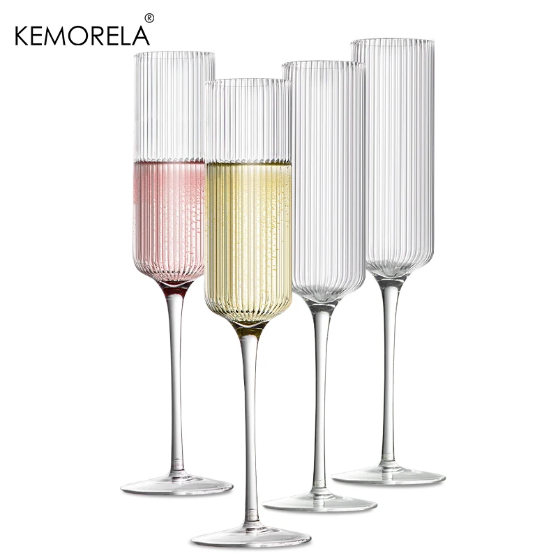 4PCS Striped Transparent Goblet Bar Cocktail Champagne Suitable For Party Decoration Handmade Striped Wine Glass Drinkware Set