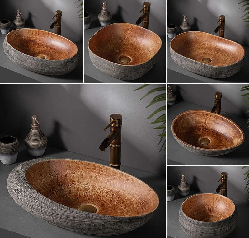 

Ceramic table basin Oval retro wash Household table wash basin Bathroom Jingdezhen basin
