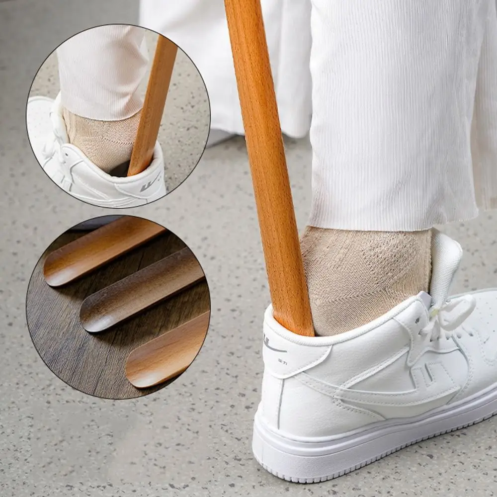 55cm Magnetic Shoehorn Wooden Long Handle Shoe Spoon Horn Home Tools Professional Magnetic Base Shoehorn Wear Shoe Easier