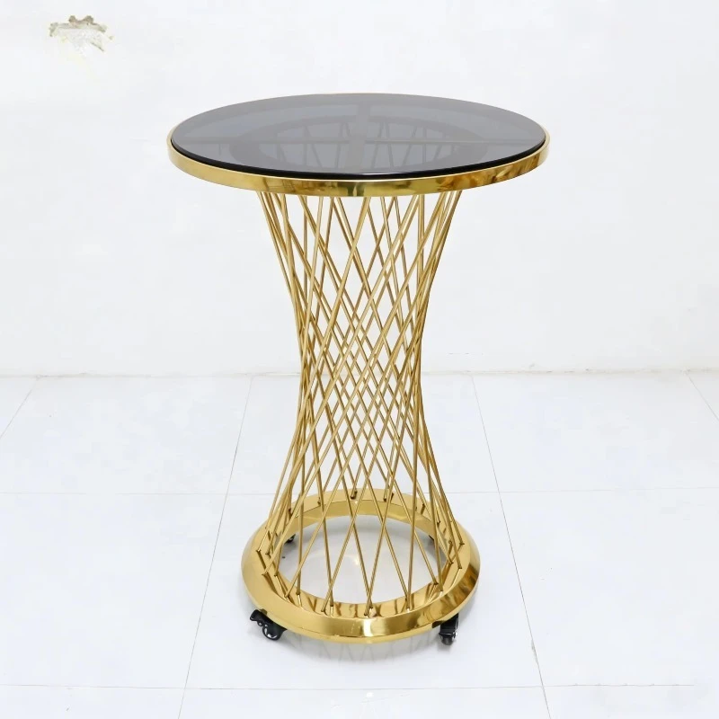Latest luxury hotel wedding hall furniture gold stainless steel round table wedding cake table fit