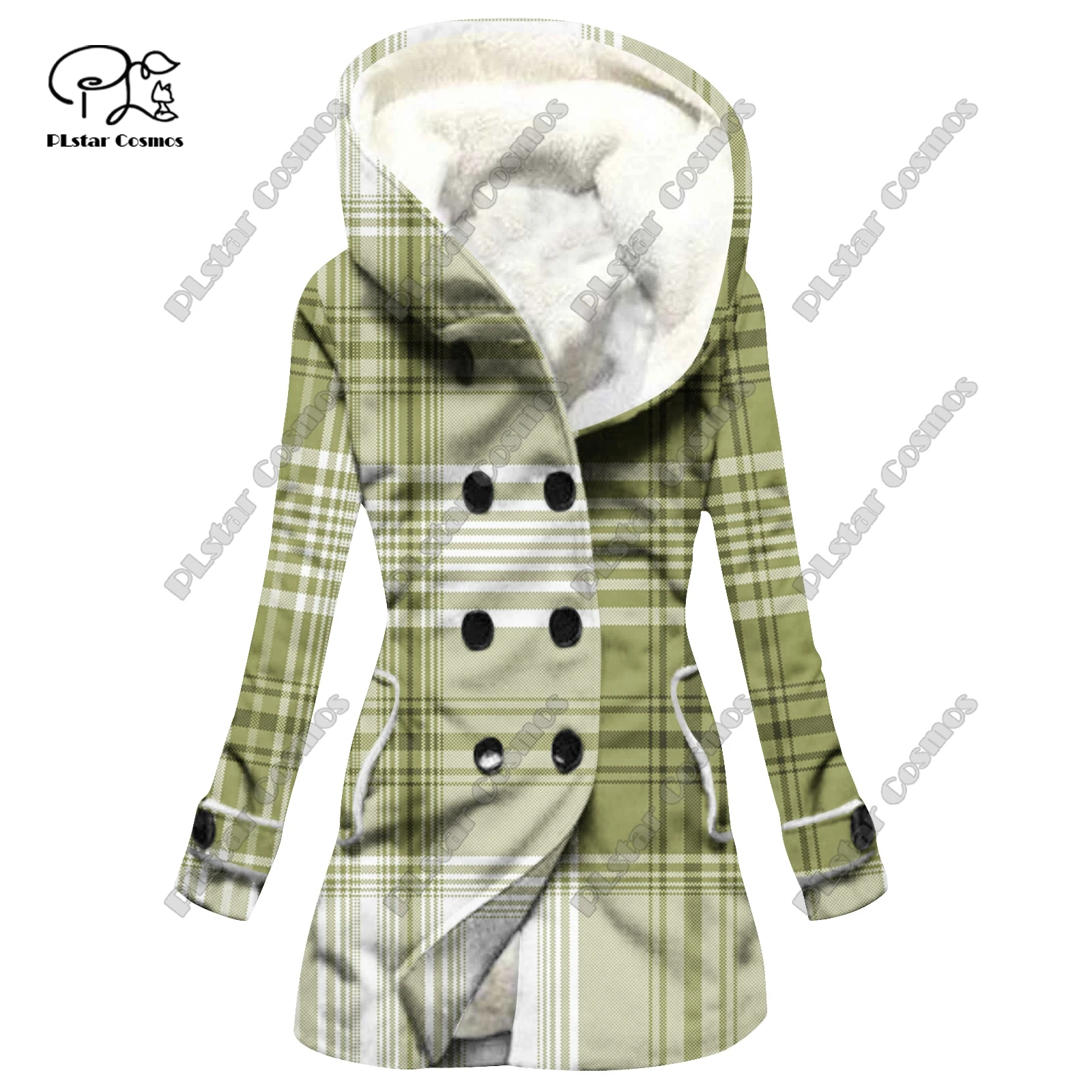 

3D printed plaid pattern printed hooded fleece jacket warm women's jacket winter casual gift series new style