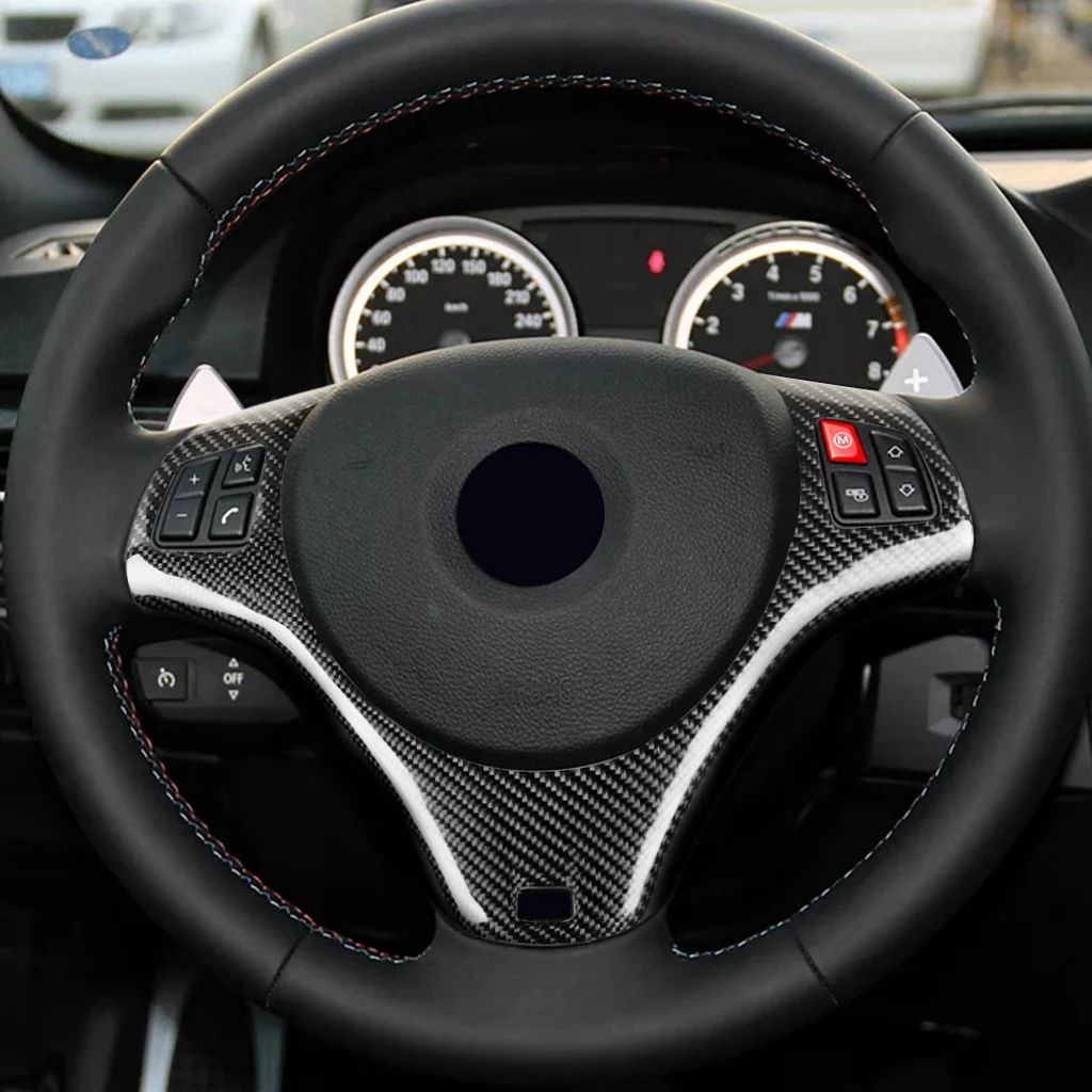 

A42M-Carbon Fiber Style Car Interior Steering Wheel Decoration Cover Trim Mouldings For-BMW 3 Series M3 E90 E92 E93 2007-2011