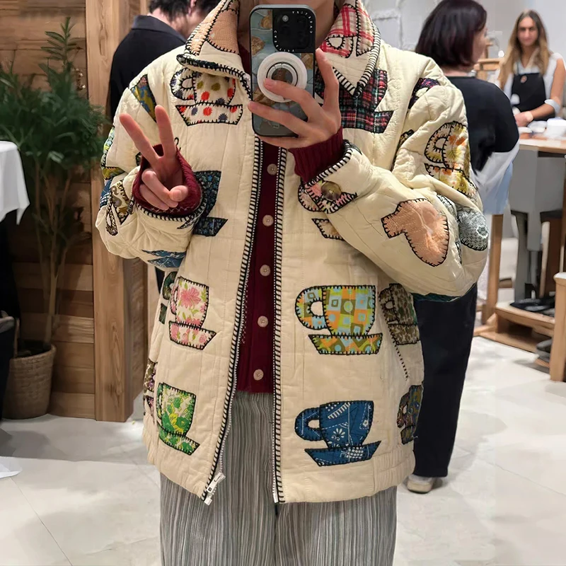 

Lightweight Cotton Jaet Handmade Patchwork Collarl Women's Spring Faion Commute Sle Long Sve Floral Patterned