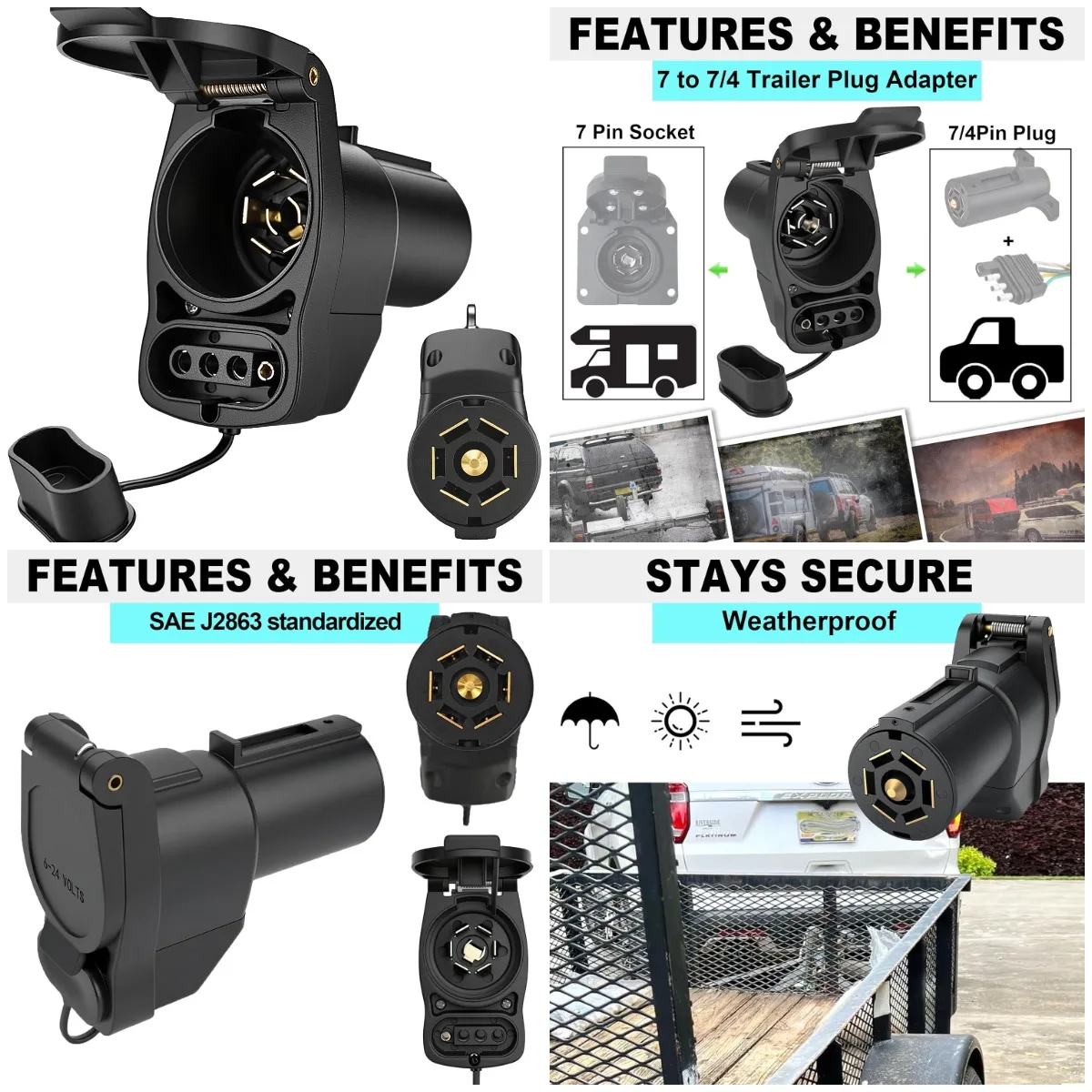 

Переходник для прицепа с 7-контактным на 4-контактный, разъем для плоской проводки с 7-контактным на 4-контактный разъем, вилка с двойным выходом