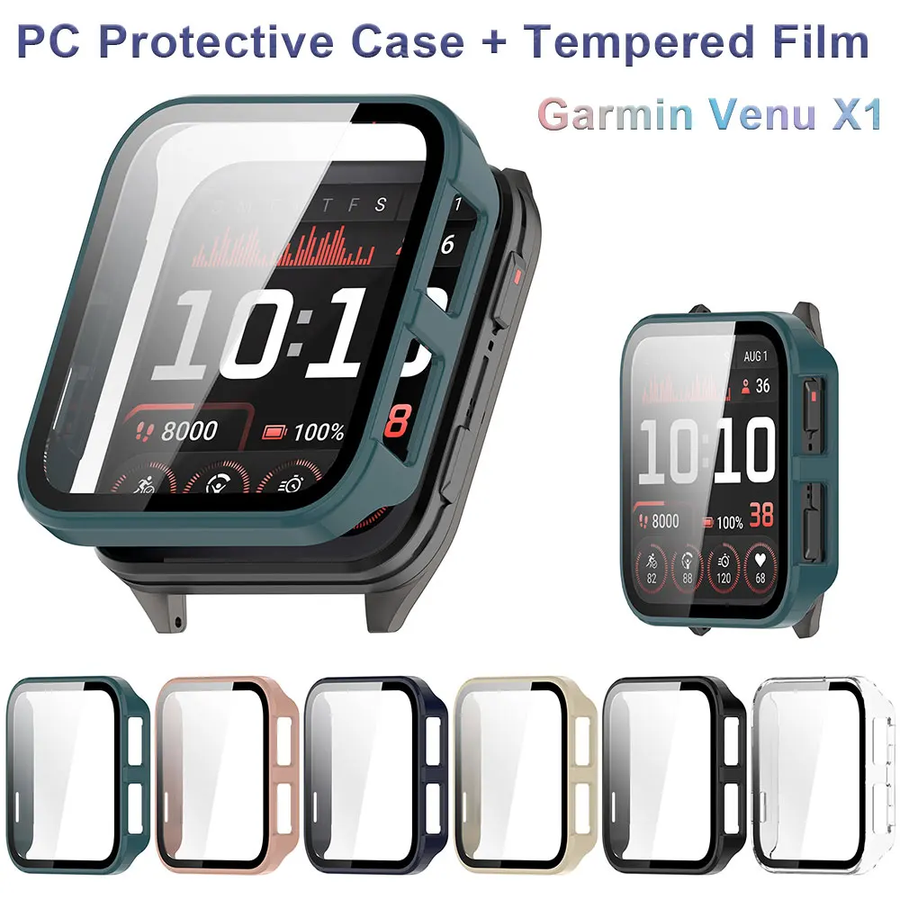 PC Protective Case + Tempered Film For Garmin Venu X1 Anti-Drop Hard Bumper Shell Smartwatch Cover