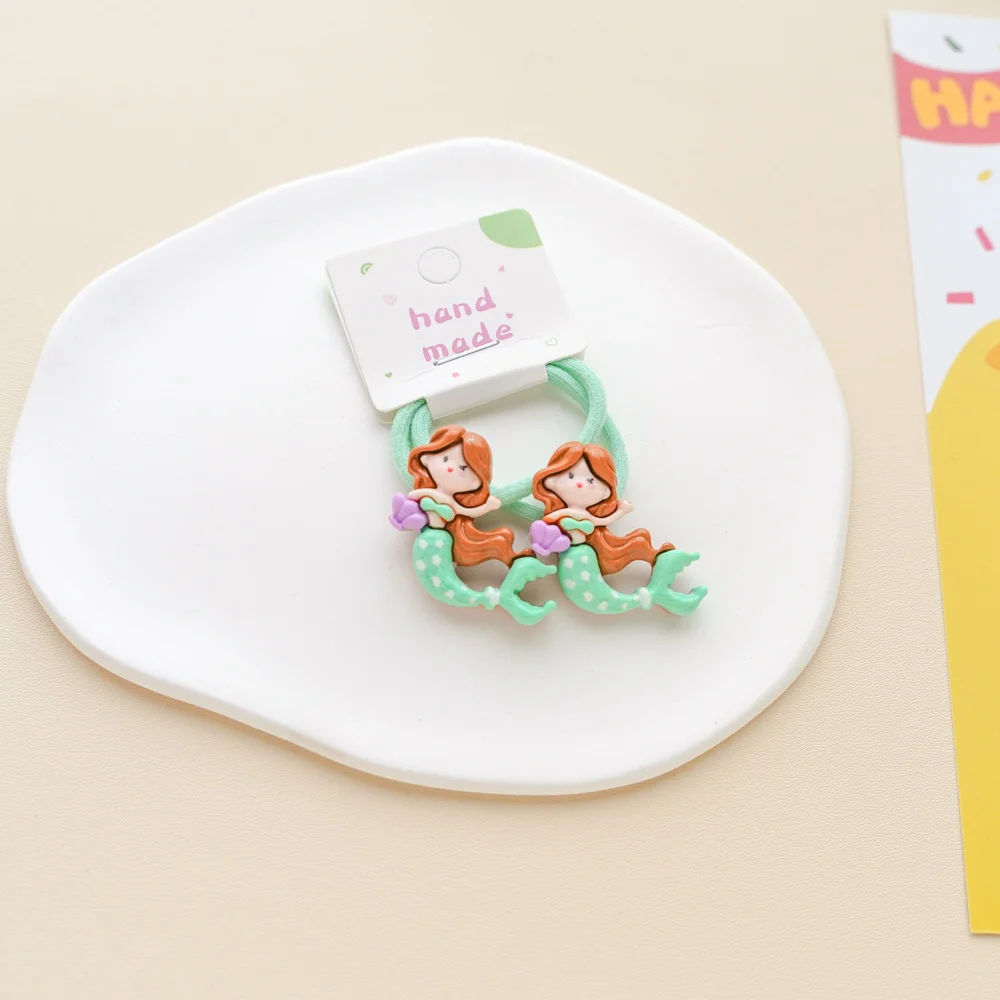 2PCS Lovely Cartoon Mermaid Resin Elastic Hair Bands Princess Hair Accessories Children Hair Ties Baby Headwear For Girls Kids