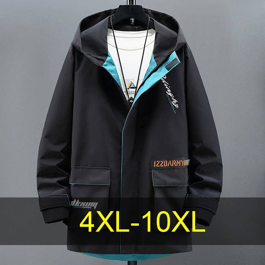 

Spring Autumn Long Windbreaker Jacket Men 10XL Plus Size Cargo Jackets Male Fashion Casual Hooded Jackets Coats Big Size 10XL