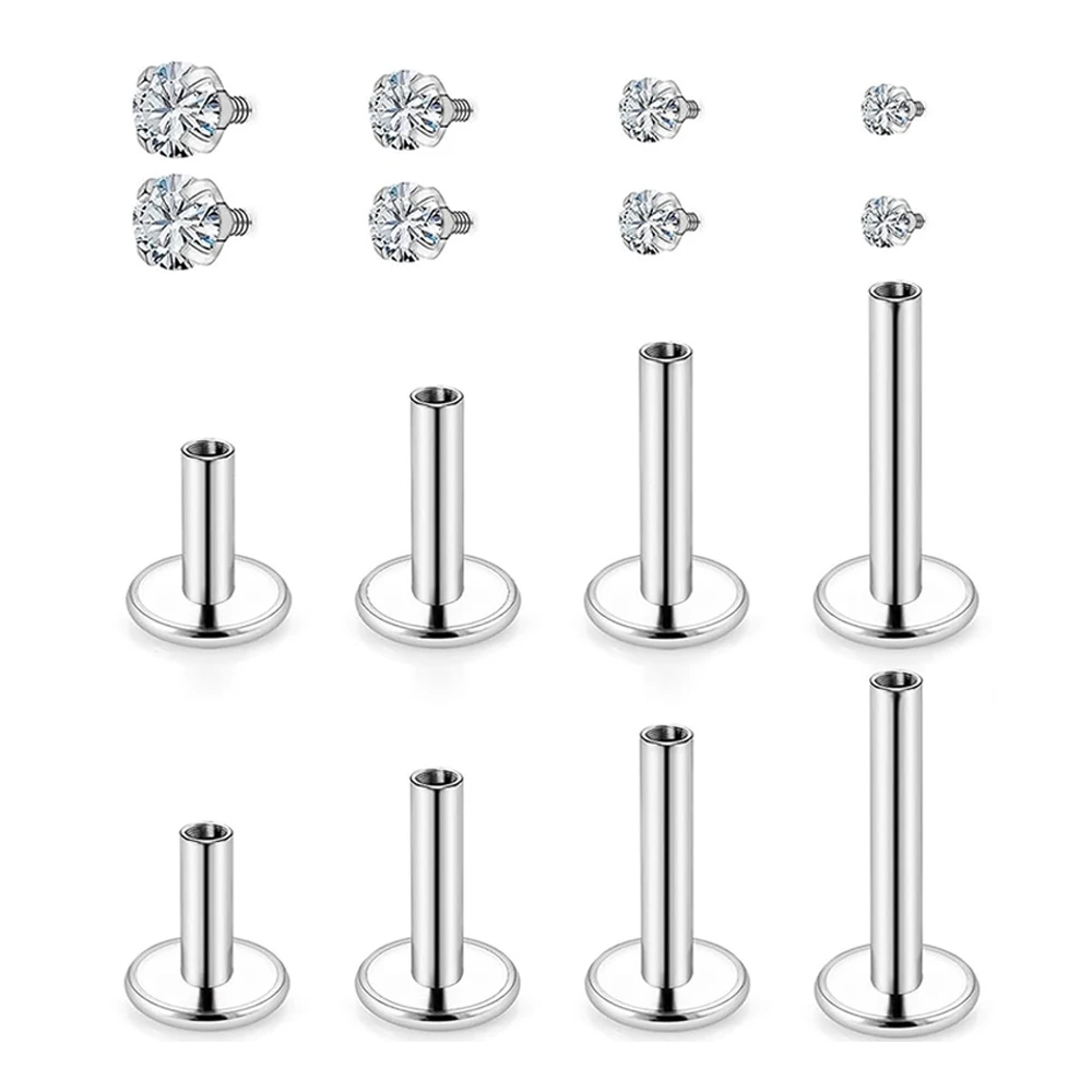 16pcs CZ Zircon Labret Lip Studs Rings Stainless Steel Monroe Tragus  Cartilage Helix Earring Stud Bar Medusa Piercing Jewelry