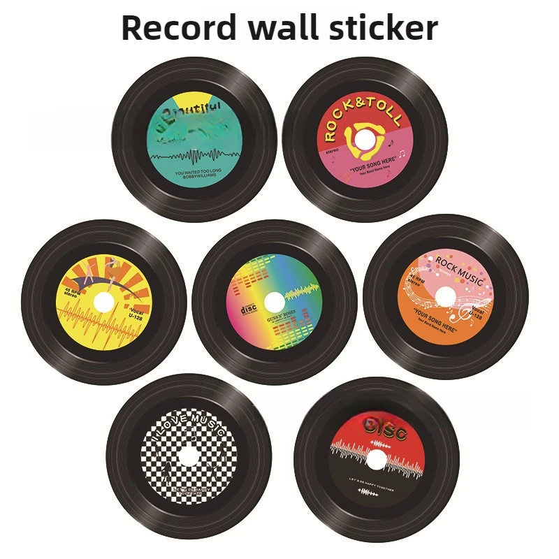 14.2cm Retro Vinyl Record Wall Sticker Self-Adhesive Music CD Decal for Bar Cafe Birthday Party Decor Removable Decorator