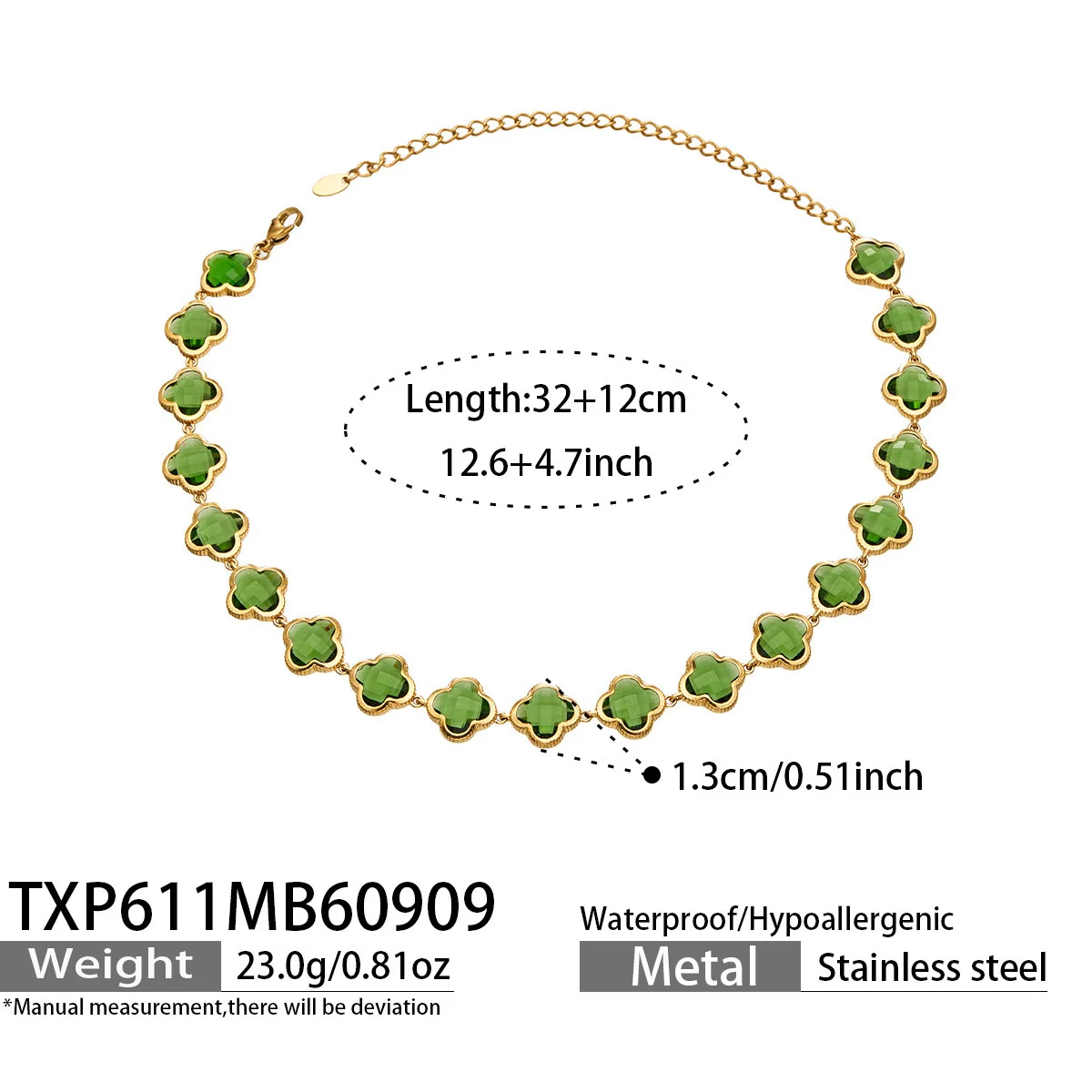 Facettierter Glasstein 4-Blatt-Blumen-Halskette Armband Ohrringe 18k Vergoldeter Edelstahl 3-teiliges Kleeblatt-Schmuckset für Damen – Detail 18