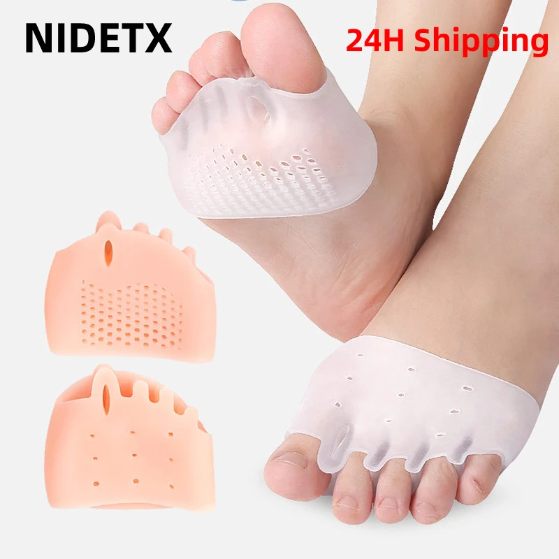 2Pcs=1Pair Forefoot Pads Toe Separator Cushion Pad Silicone Pain Relief Shoes Insoles Toe Hallux Valgus Corrector Gel Foot Care