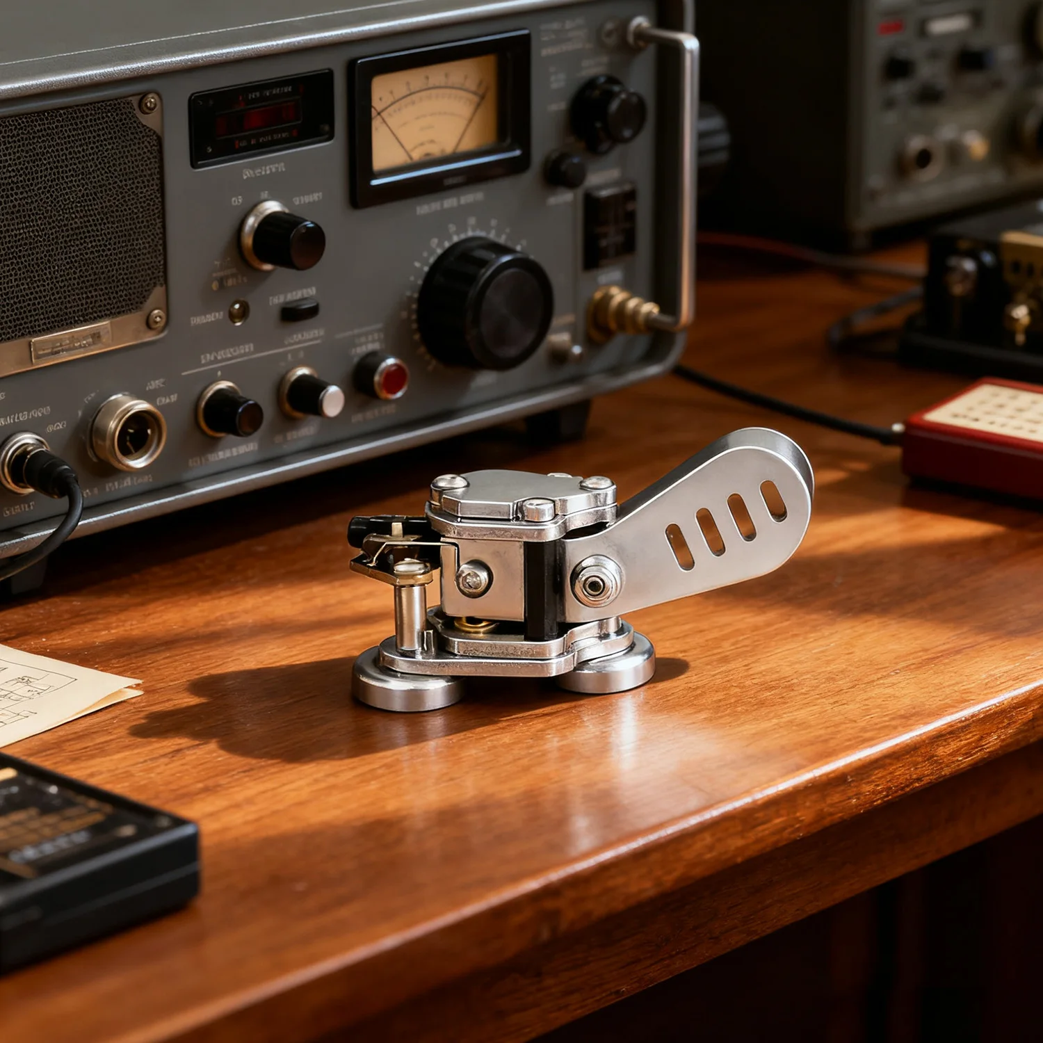 مفتاح CW صغير أوتوماتيكي - راديو HAM إرسال برمز برمز مورس مجداف مزدوج مع جسم من الفولاذ المقاوم للصدأ ثلاثة نيوديميوم ماج