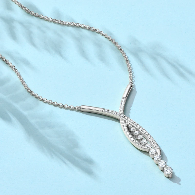 IOGOU D1.23CT Moissanite Pendant Necklace for Women Real 925 Silver Fashion Y Shaped Intersection Design Quality Fine Jewelry