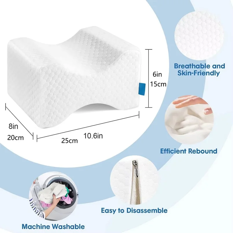 Message Leg Pillow, Memory Foam Knee Pillow with Side Sleeping Belt, Leg Knee Pillow with Removable and Washable Cover