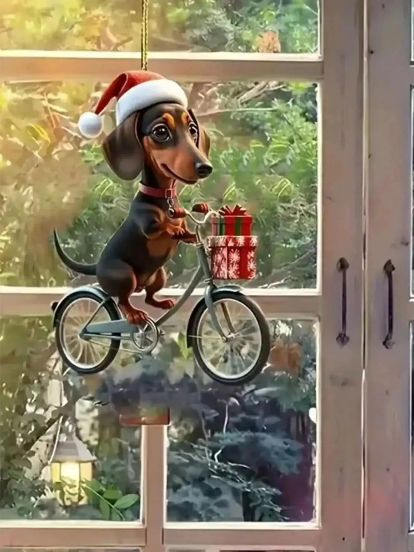 AliExpress 1PC acrylic dachshund Christmas decorations, flat bike puppy ornaments, car mirrors, key chains,