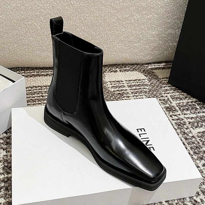 women luxury fashion chelsea boots brand designer square toe shoes party nightclub dress cowboy genuine leather boot ankle botas