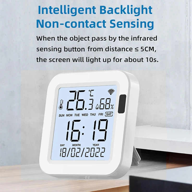 Tuya Temperatura e Umidade Sensor Inteligente, Retroiluminação para Casa Inteligente, Wi-Fi, Tuya, Funciona com Alexa Assistant