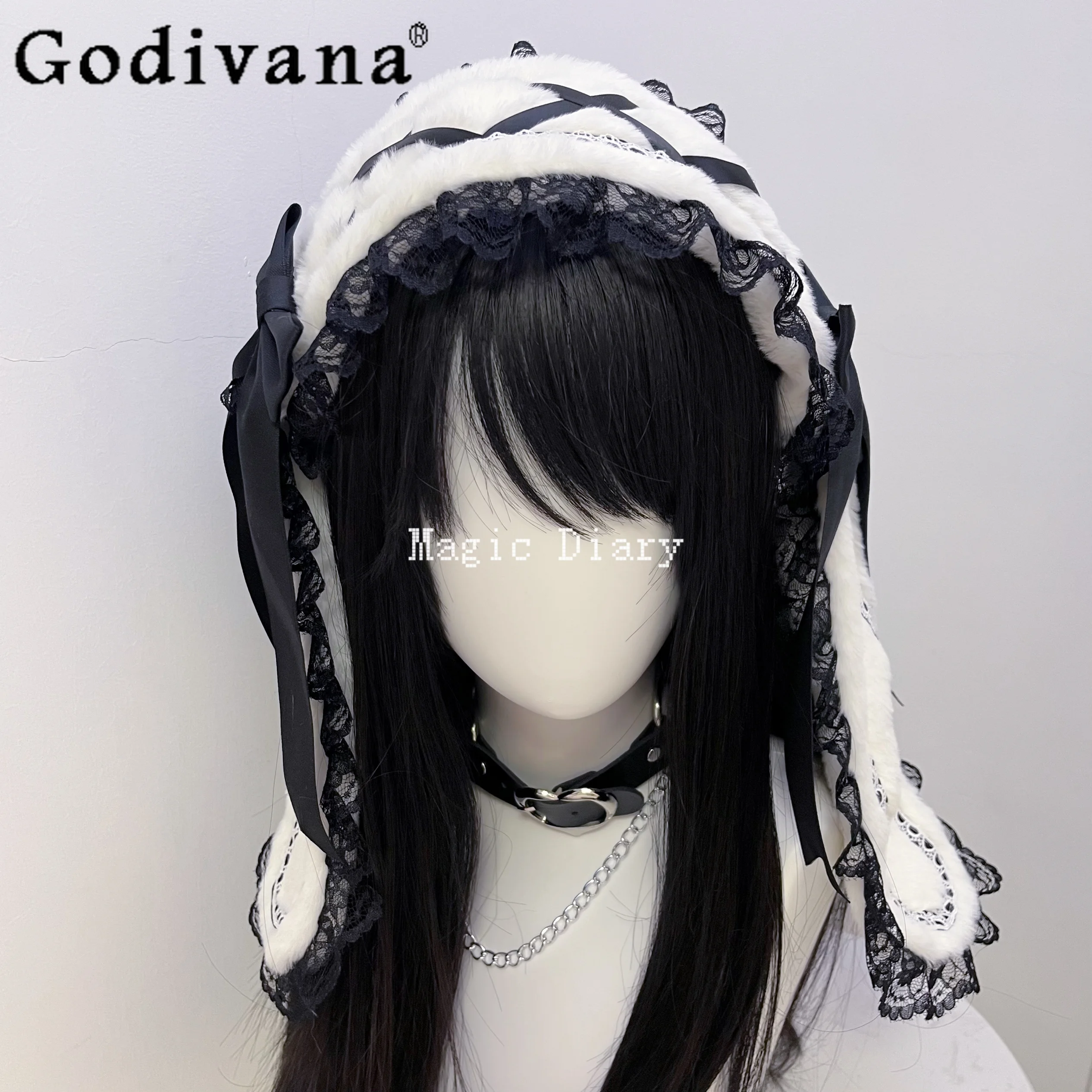 

Japanese Style Original Plush Bunny Ears Detachable Lolita Headband Y2K Subculture Hair Clip Hair Accessory