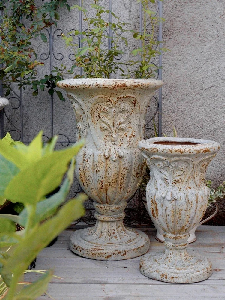 High Foot Large Flower Pot Courtyard Garden Balcony Roman Column Decoration Large Diameter Trophy Flower Device