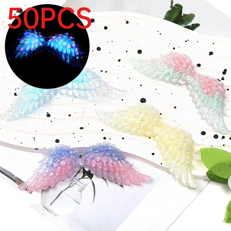 50Pcs Glow In Dark Glitter 3D Angel Wing Charms Large Wing Pendants DIY Accessories For Keychain Phone Chain Jewelry Making
