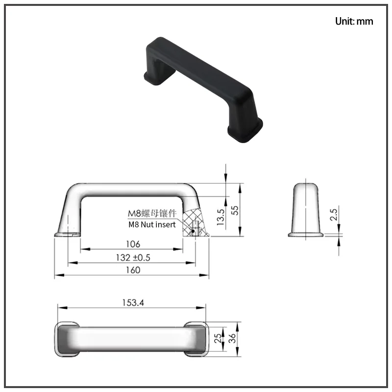 4pcs Polypropylene Plastic Embedded Handles for Industrial Electrical Machinery Network Box Cabinet Door