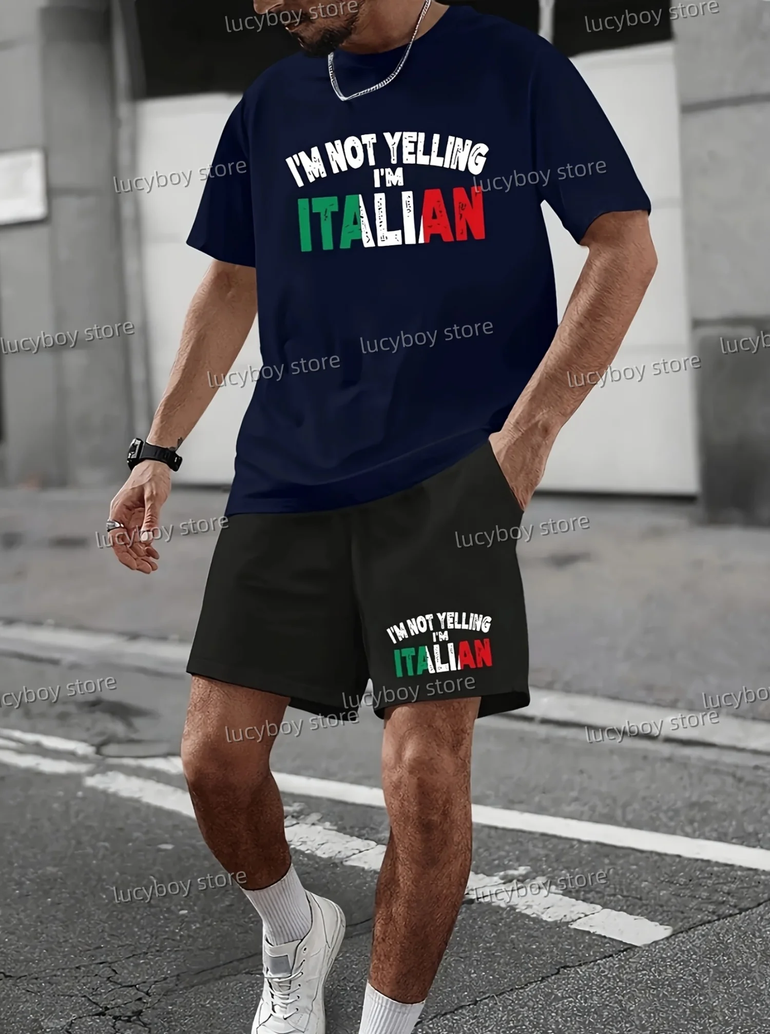 

Summer Men's Tracksuit 2 Pieces Set LETTERS Print Printed Casual Sport Wear T-Shirt Set Men's Tracksuit 2 Pieces Set Clothes