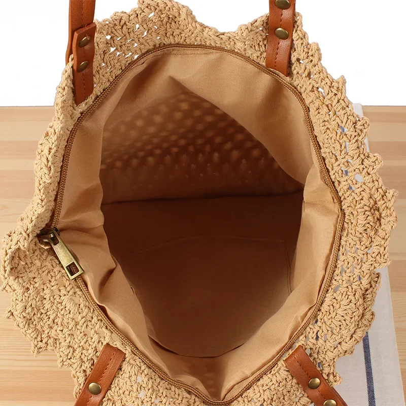 YoReAi-Bolso de hombro de paja hecho a mano para mujer, bolso de mano de gran capacidad, informal, a la moda, paquete de playa