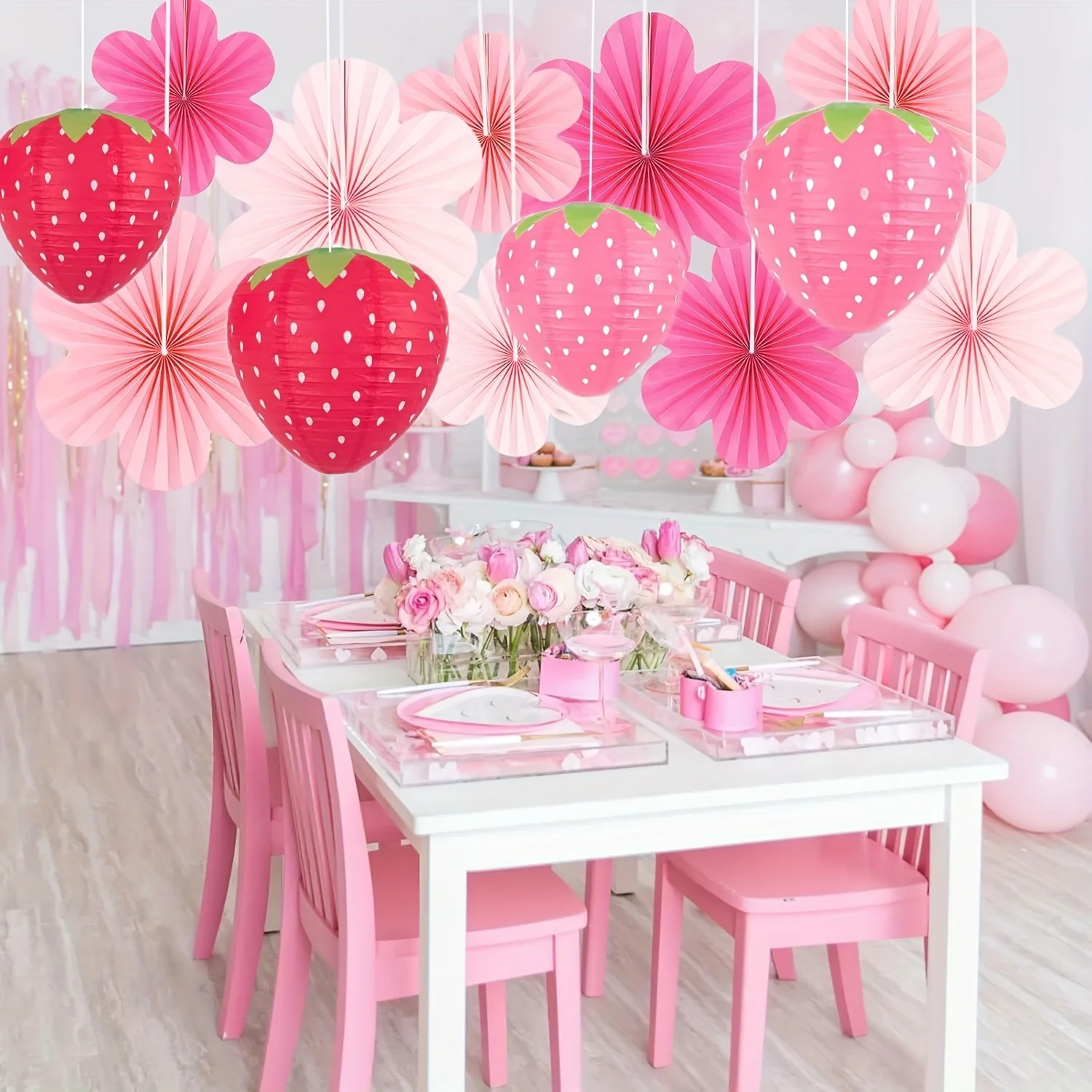 

13 шт. розово-красных бумажных вееров-фонариков в форме клубники для девочек/женщин на день рождения, свадьбу, годовщину, вечеринку в честь открытия пола ребенка, декор для праздника