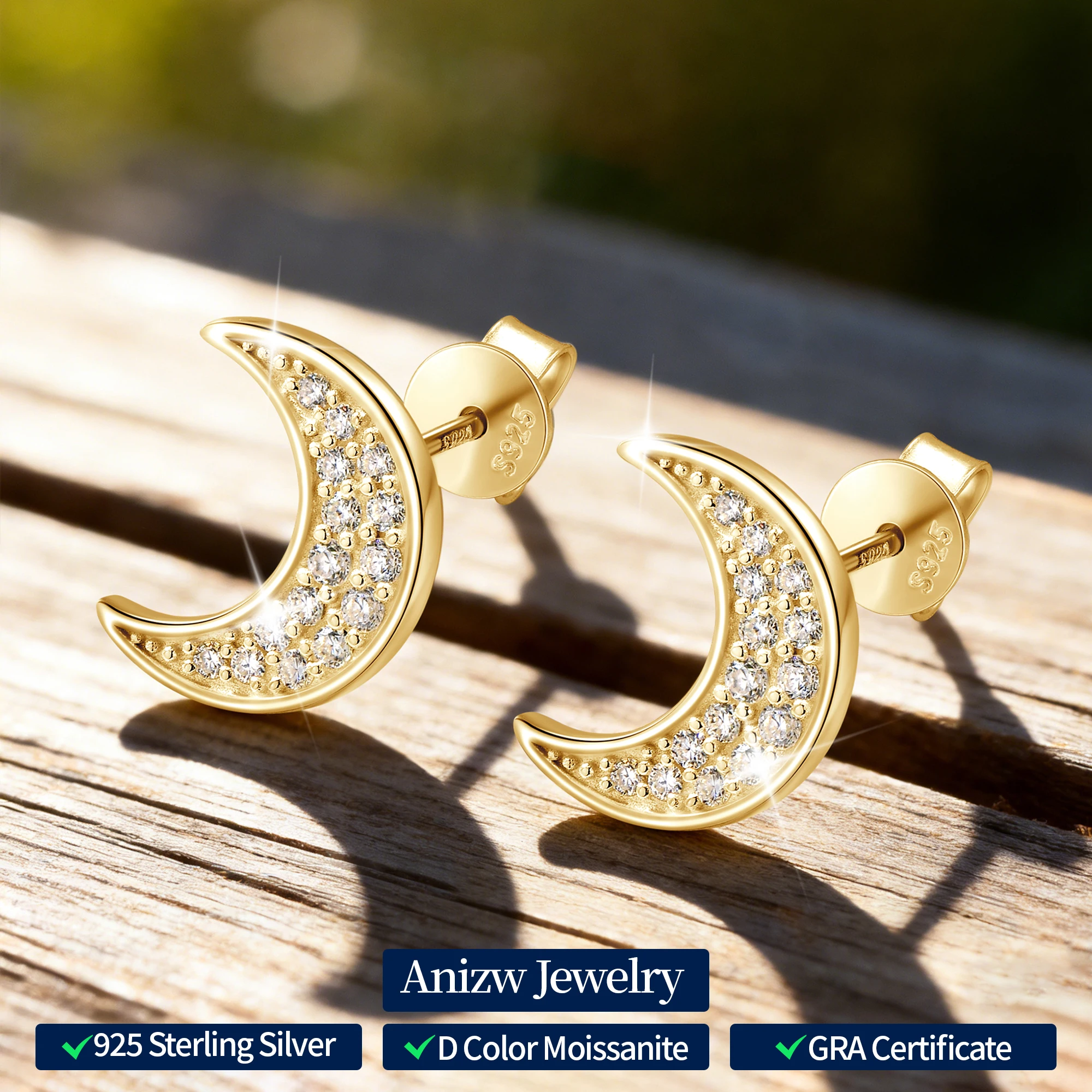 

Сертифицированные серьги-гвоздики Anziw с муассанитом из стерлингового серебра 925 пробы в форме луны для женщин, подарки на День святого Валентина, новинка 2026 года