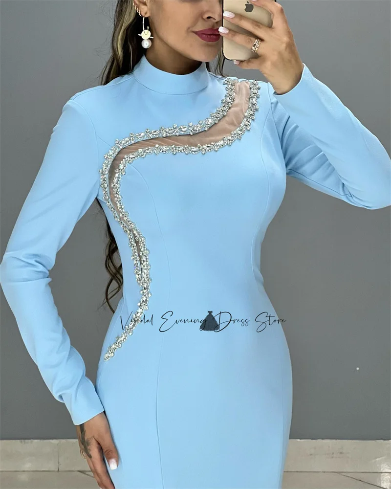 Vindal High Neckline Long Sleeves Beaded Split Custome Mermaid Arab Evening Dress Floor Length Different Color Prom Party Dress