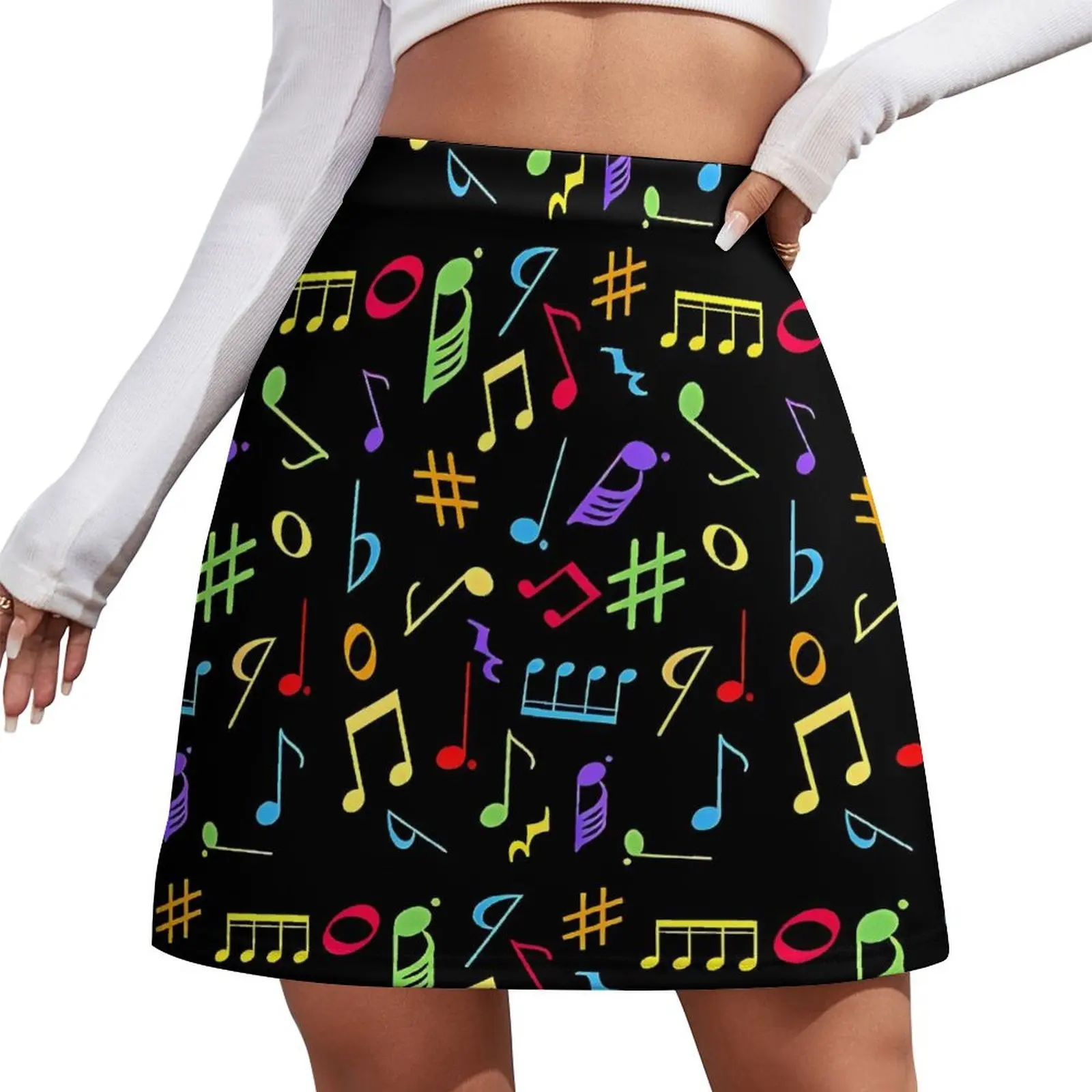 Rainbow Music Notes Skirt Womens  Trendy Mini Skirts High-waisted Graphic Aesthetic Casual Skirt Large Size