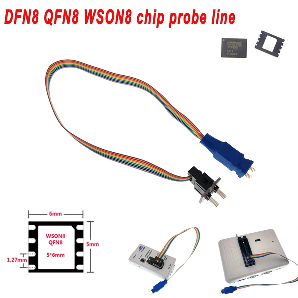 

DFN8 QFN8 WSON8 Dip8 Чип-зонд Линия чтения и записи голки 1,27 6x8 6X5 Адаптер программатора Тестовое гнездо для RT809H/F CH341A